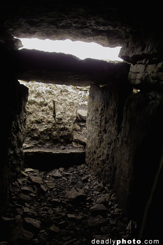 Interior of Cairn G, the view of the entrance and lightbox, Carrowkeel