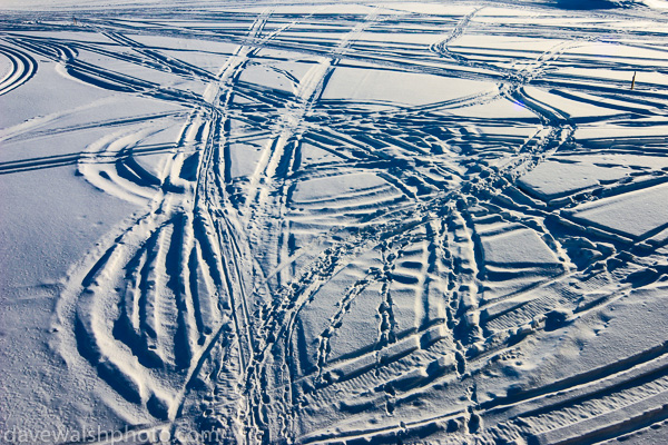 Confusion of Snowmobile tracks.