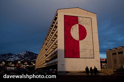 Greenland flag mural on apartment block, Nuuk, Greenland