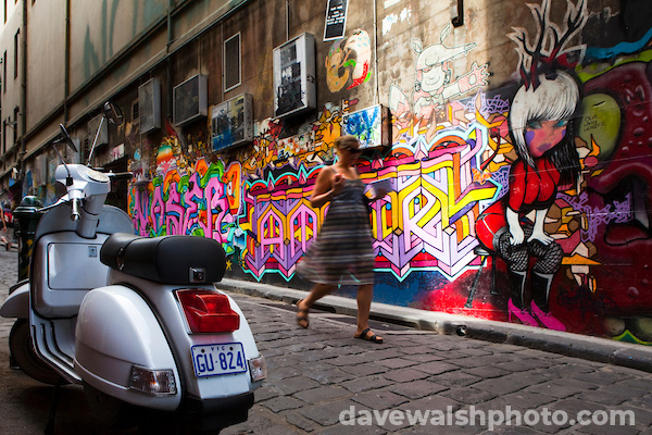 Girl walking down Hosier Lane