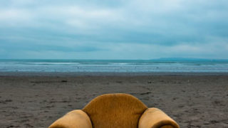 Armchair washed up on Dollymount Strand, Bull Island, Dublin