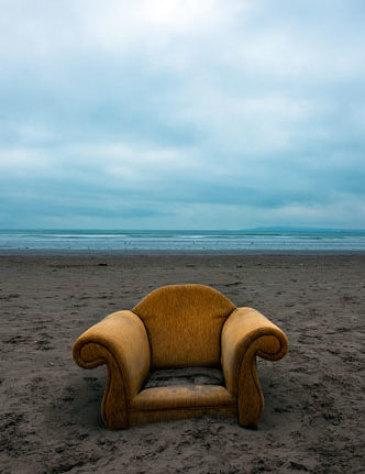 Armchair washed up on Dollymount Strand, Bull Island, Dublin
