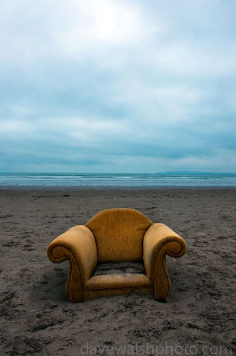 Armchair washed up on Dollymount Strand, Bull Island, Dublin