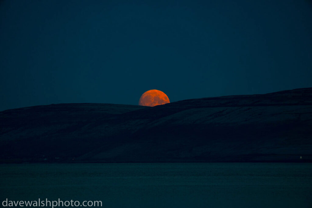 Supermoon moonrise over Galway Bay and the Burren, August 2022