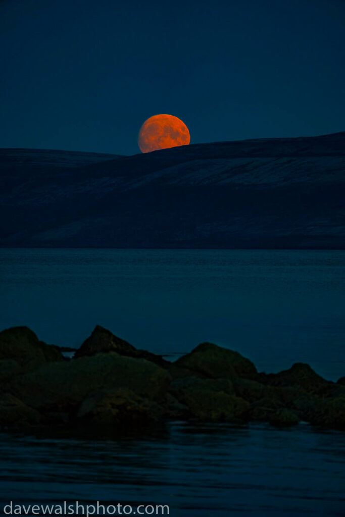 Supermoon moonrise over Galway Bay and the Burren, August 2022