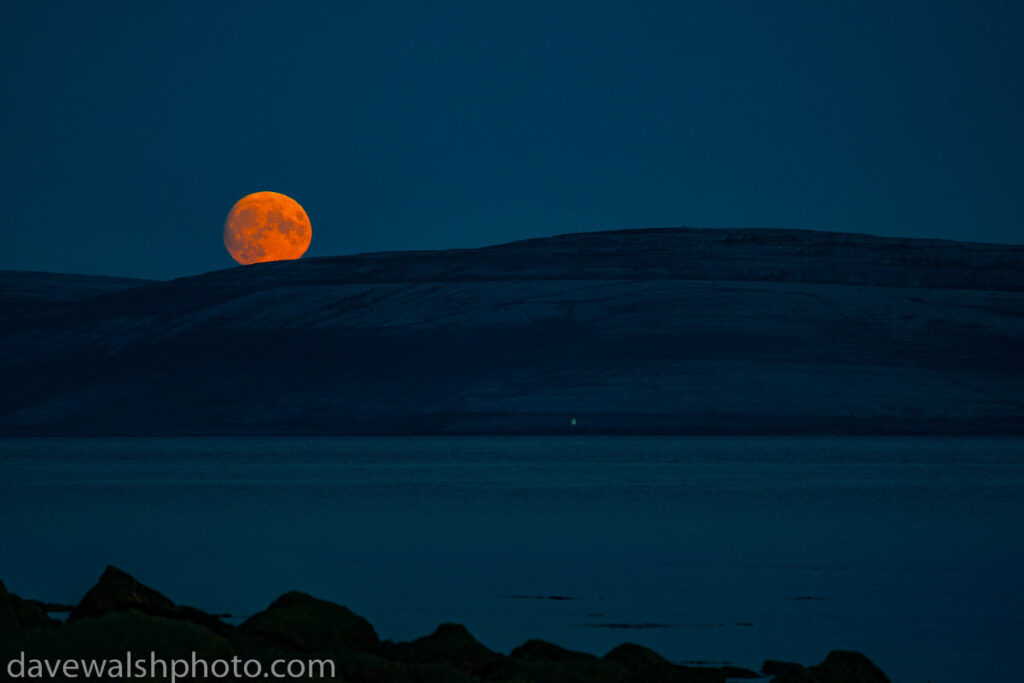 Supermoon moonrise over Galway Bay and the Burren, August 2022