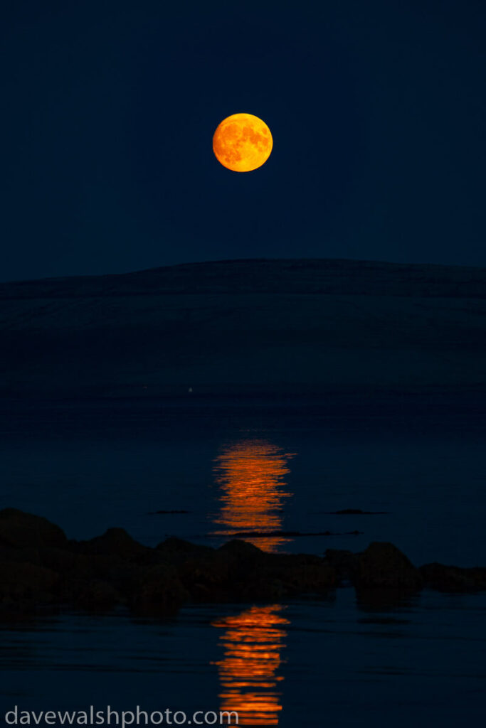 Supermoon moonrise over Galway Bay and the Burren, August 2022