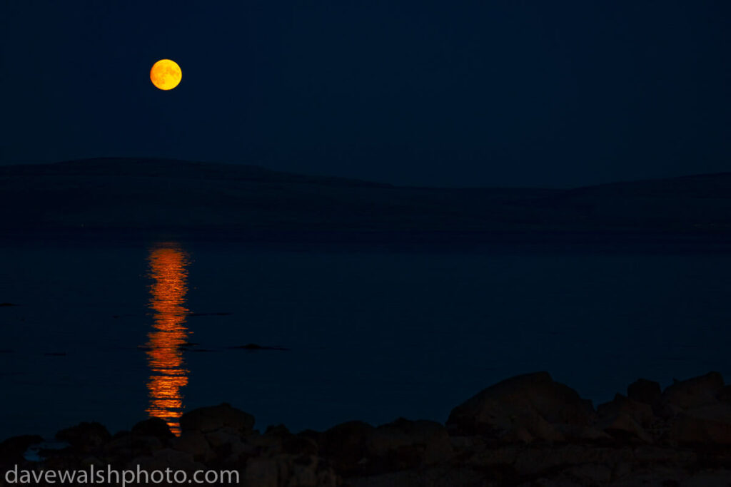 Supermoon moonrise over Galway Bay and the Burren, August 2022
