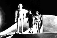 gort, helen and klaatu emerge from the saucer