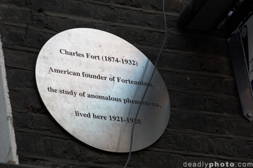 Plaque at 39A Marchmont Steet, London, former home of Charles Fort