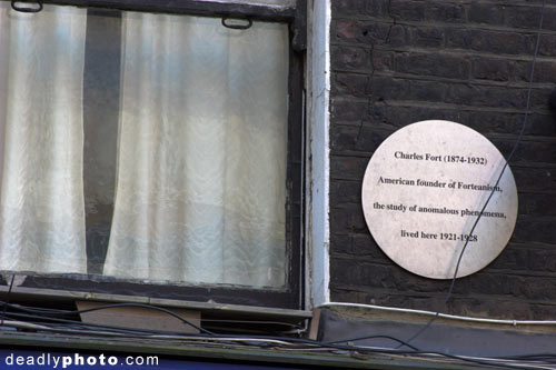 Plaque at 39A Marchmont Steet, London, former home of Charles Fort